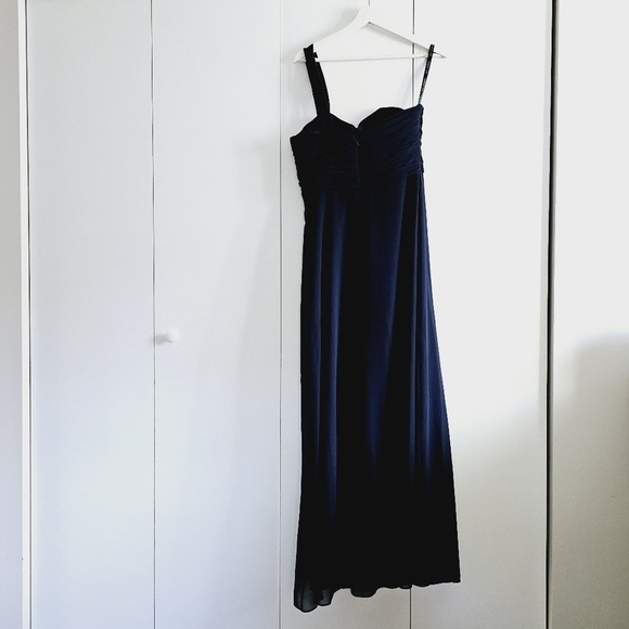 Bill Levkoff One Shoulder Navy Blue Ruched Dress - Picture 4 of 5